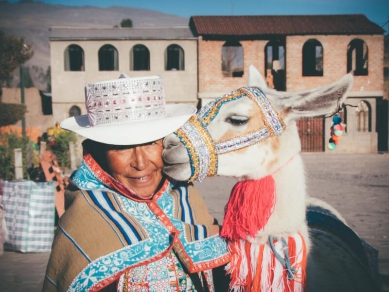 Peruvian lady with llama